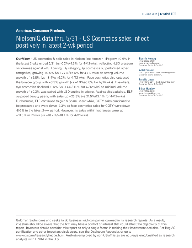 截至5月31日的NielsenIQ数据-美国化妆品销售额在最近两周内呈积极变化